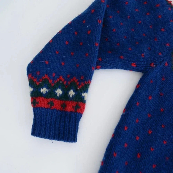 Vintage 90's Eddie Bauer Blue Wool Festive Gramacore Knit Crewneck Sweater  M - Picture 8 of 11